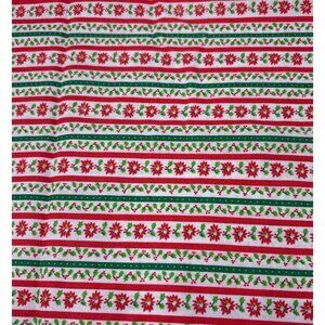 Christmas Striped Fabric Poinsettia & Holly 1/2 yard x 38" Red/Green Cotton Quil